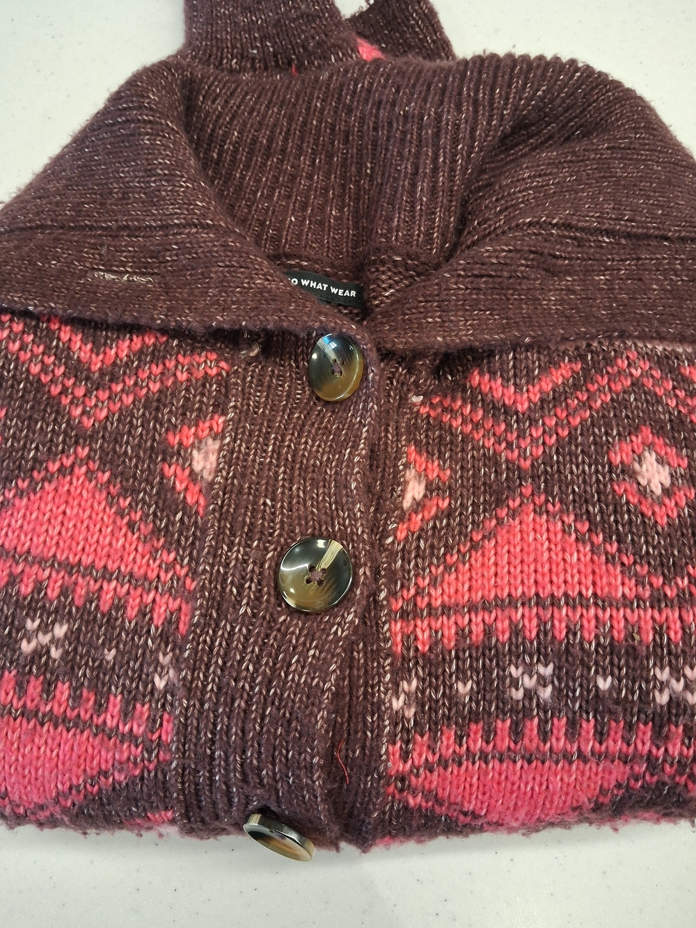Who What Wear Brown and Pink Fair Isle Button Cardigan MEDIUM